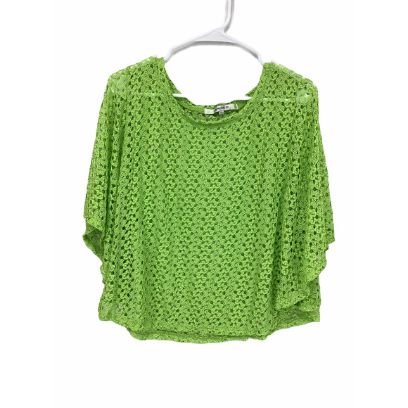La Mode 22 Green Crochet Knit Poncho Blouse Large - Picture 2 of 6